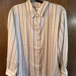 $90 Banana Republic Ivory blouse with burgundy/taupe stripes size L